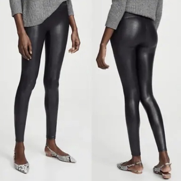 Spanx Faux Leather Leggings Black Pebbled Textured Shaping Smoothing Size Small - Picture 1 of 9